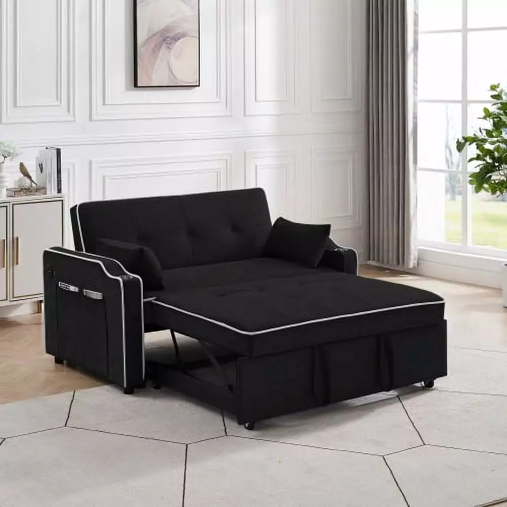 Goldmeet 3 1 Convertible Sofa Bed USB Ports Cup Holder and Adjustable Backrest Black