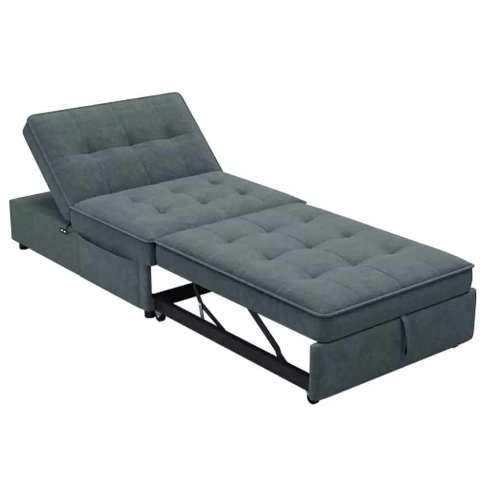 4--1 Sofa Bed Chair Bed Multi-Function Folding Ottoman Bed Storage Pocket and USB Port Deep Blue Hypeshops