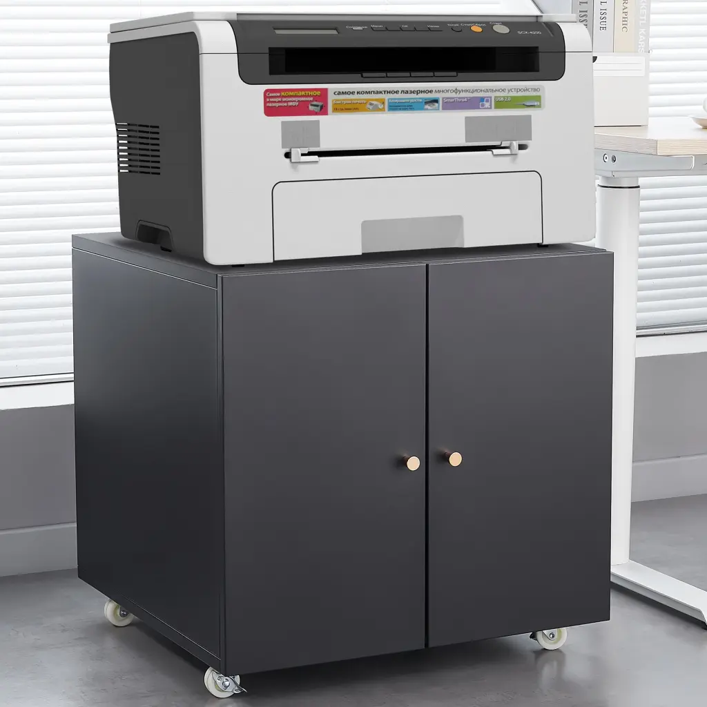 Office Furniture Copier Cabinet Black 2 Door Steel Copier Stand Mobile Storage euloong furniture