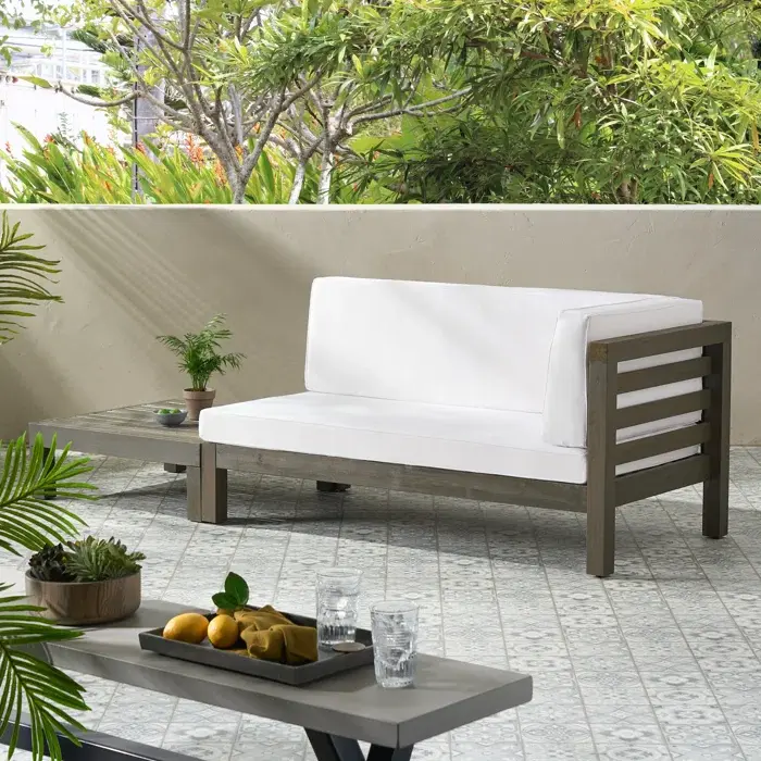 Oana Right Corner Bench and Coffee Table White Acacia Wood nh-gardenpara