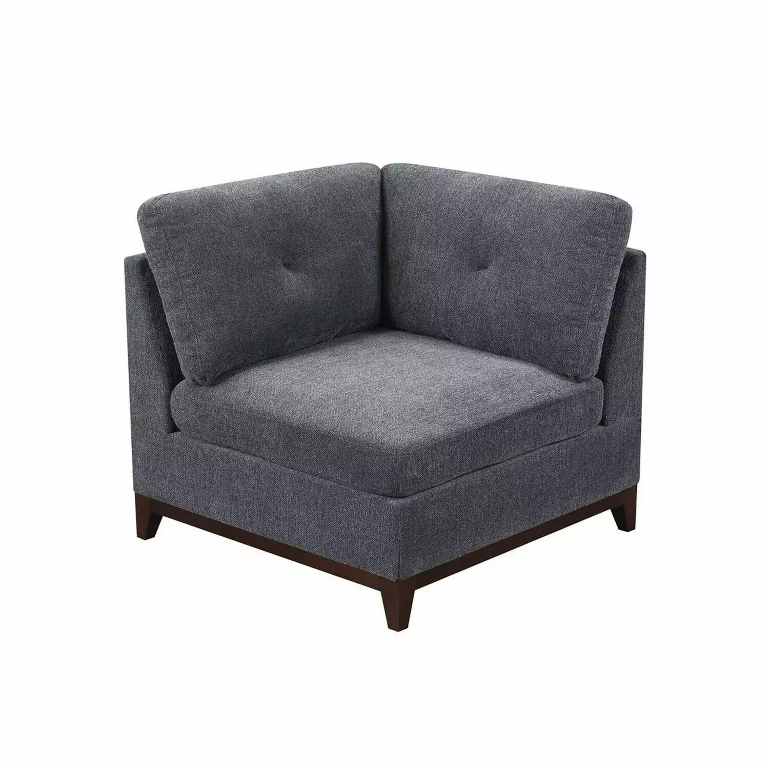 Benjara Jemy 37 Inch Modular Corner Sofa Chair Dark Gray Chenille Solid Wood