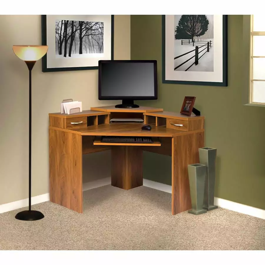Belen Kox Corner Desk Monitor Platform Keyboard Shelf and 2 Drawers