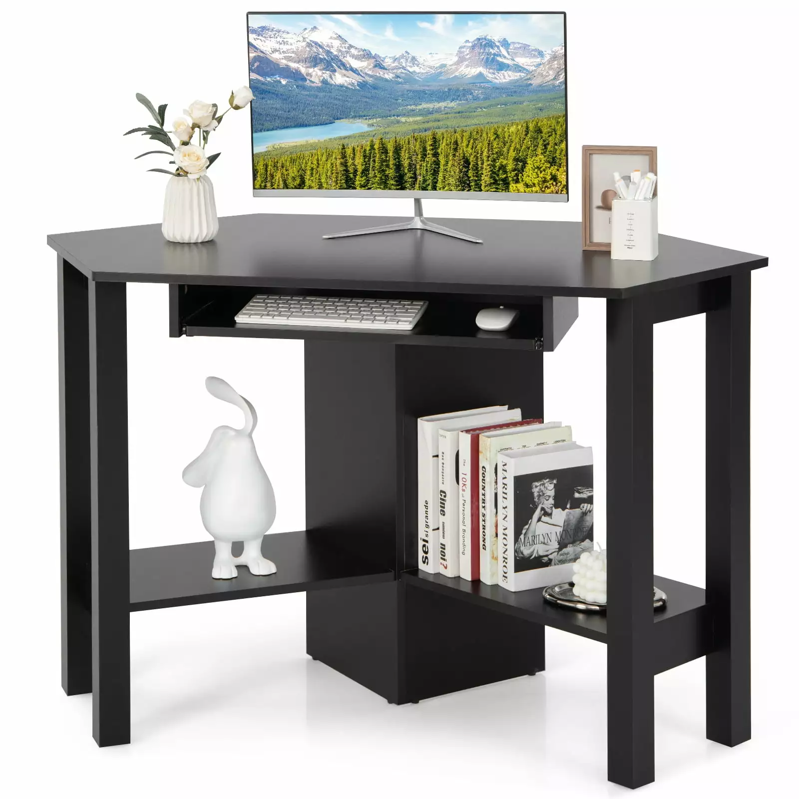 Costway Wooden Corner Desk Drawer Computer PC Table Study Office Room Black
