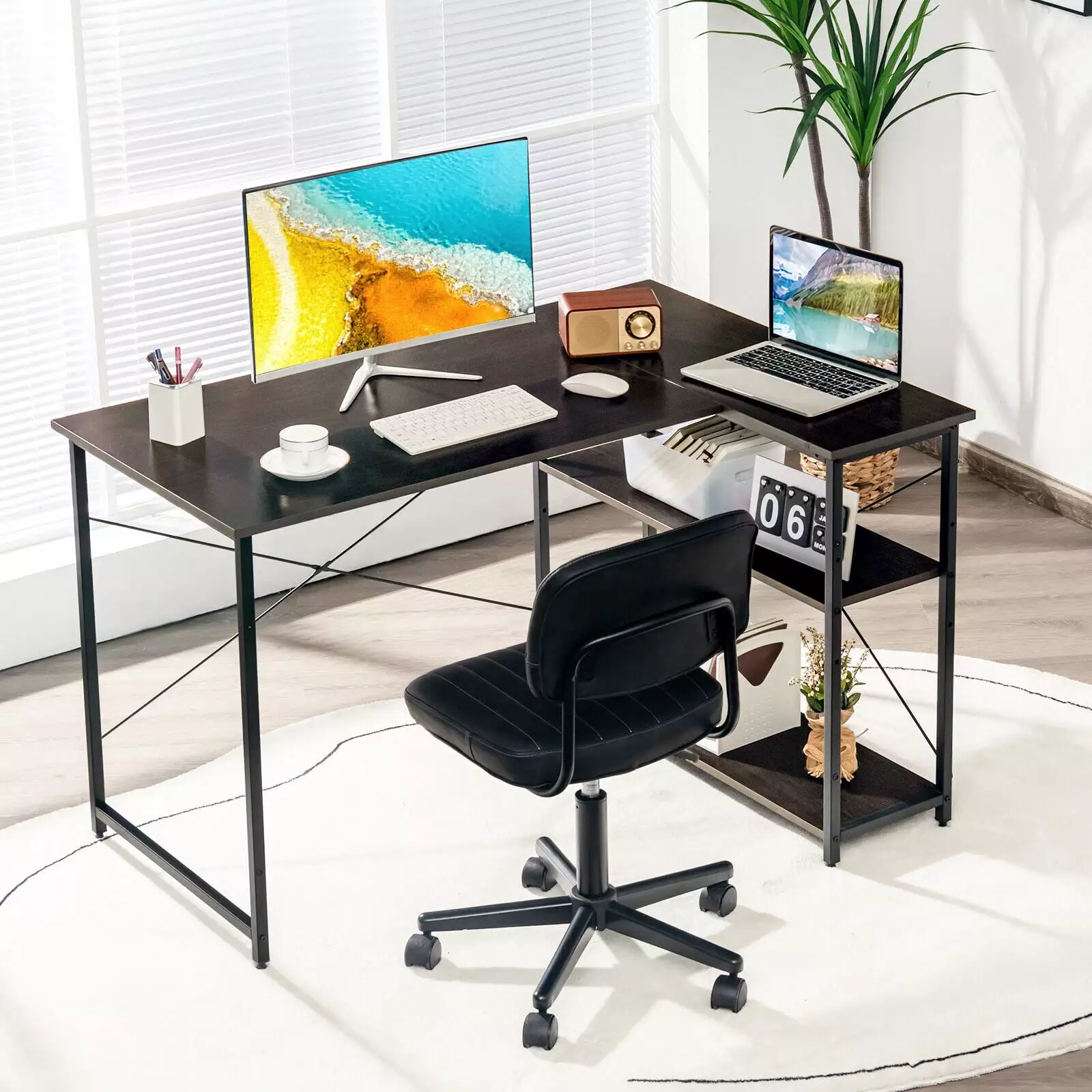 Exdeerjoy 48 Inch Reversible L-Shaped Corner Computer Desk Storage Shelves