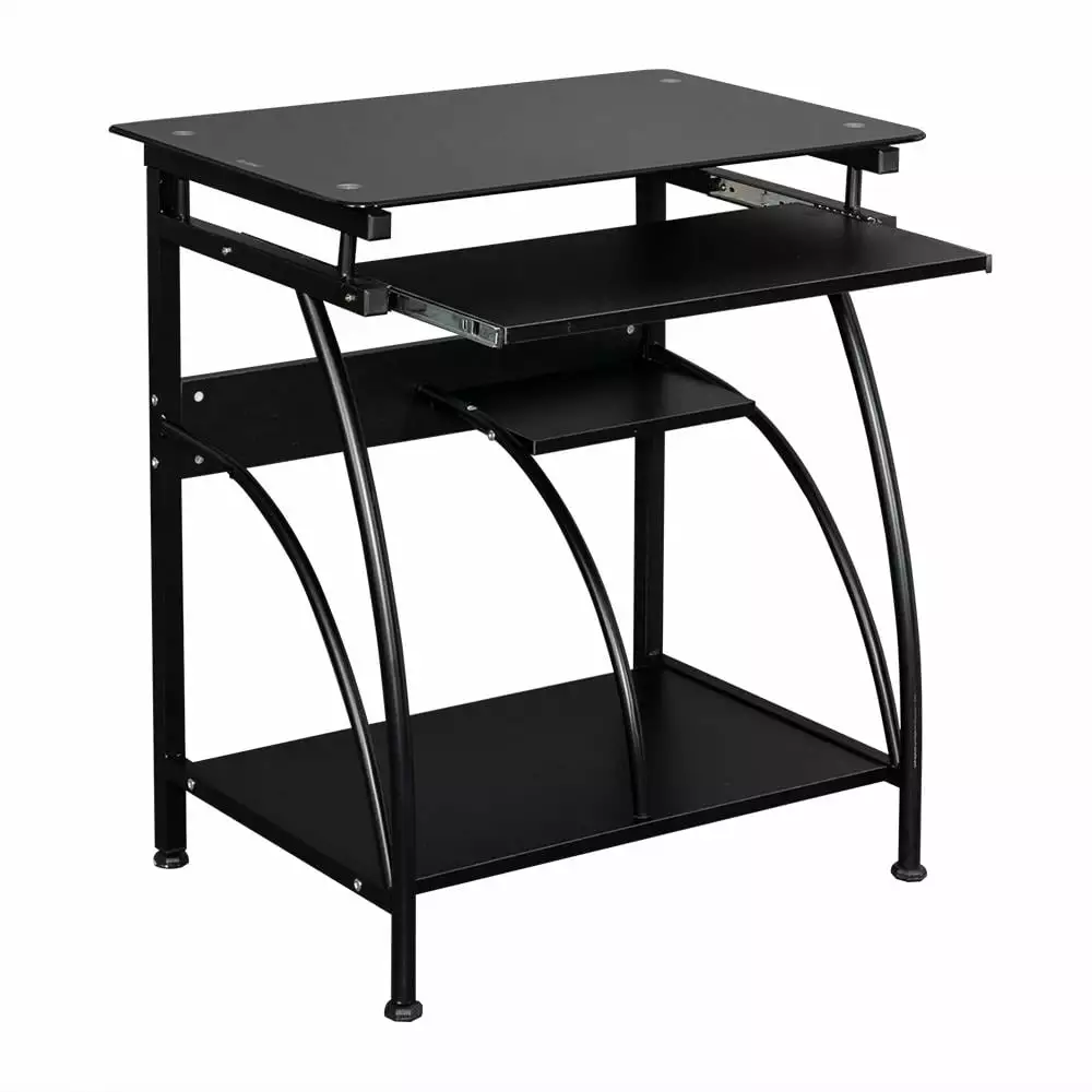 EasingRoom Computer Desk Corner Writing Table Glass Top and Keyboard Tray FCH