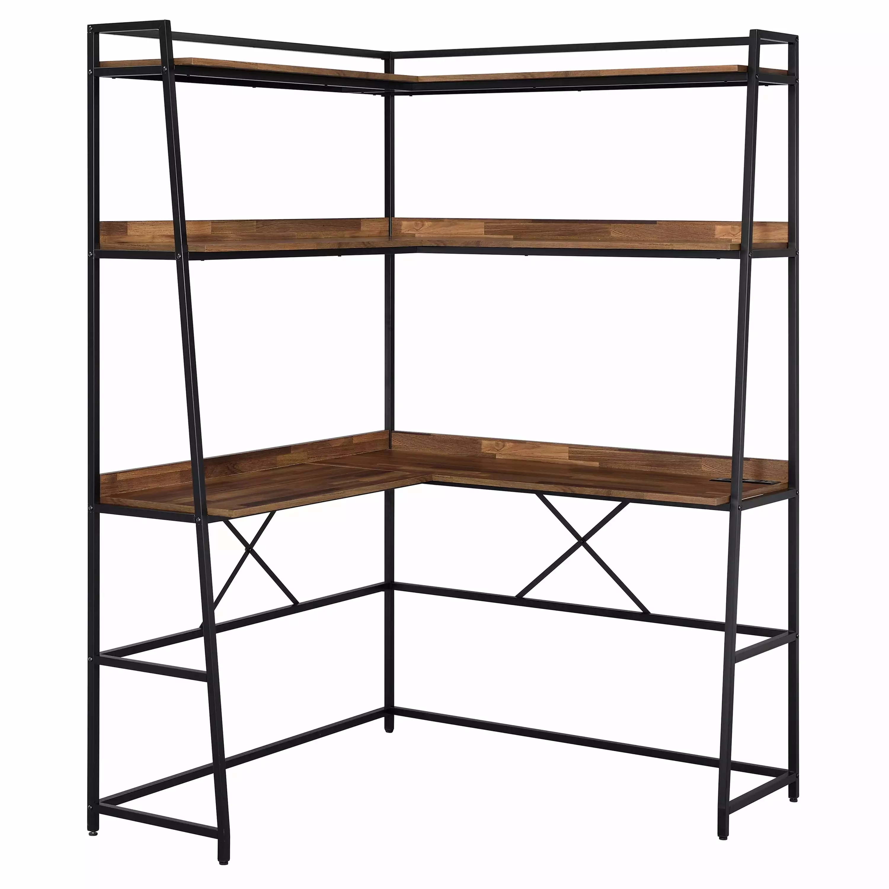 Furniture America Knott Metal Corner Writing Desk USB Brown Office Desk