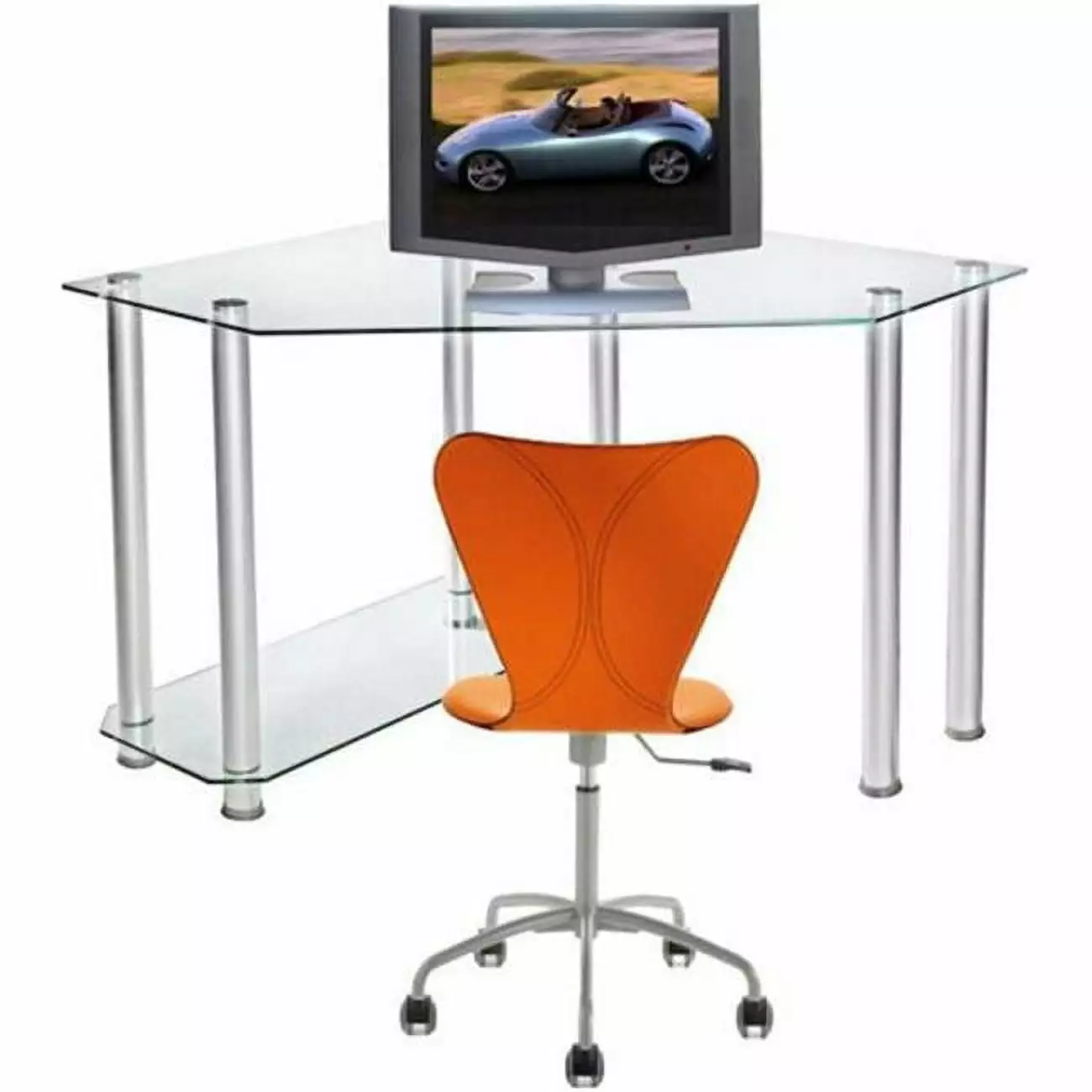 Clear Tempered Glass and Aluminum Corner Computer Desk Home Office GSI Homestyles