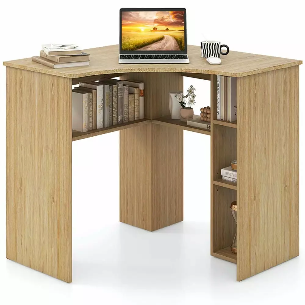 GVN Corner Computer Desk Adjustable Shelf and Arc-Shaped Profile Bedroom Gaming Study
