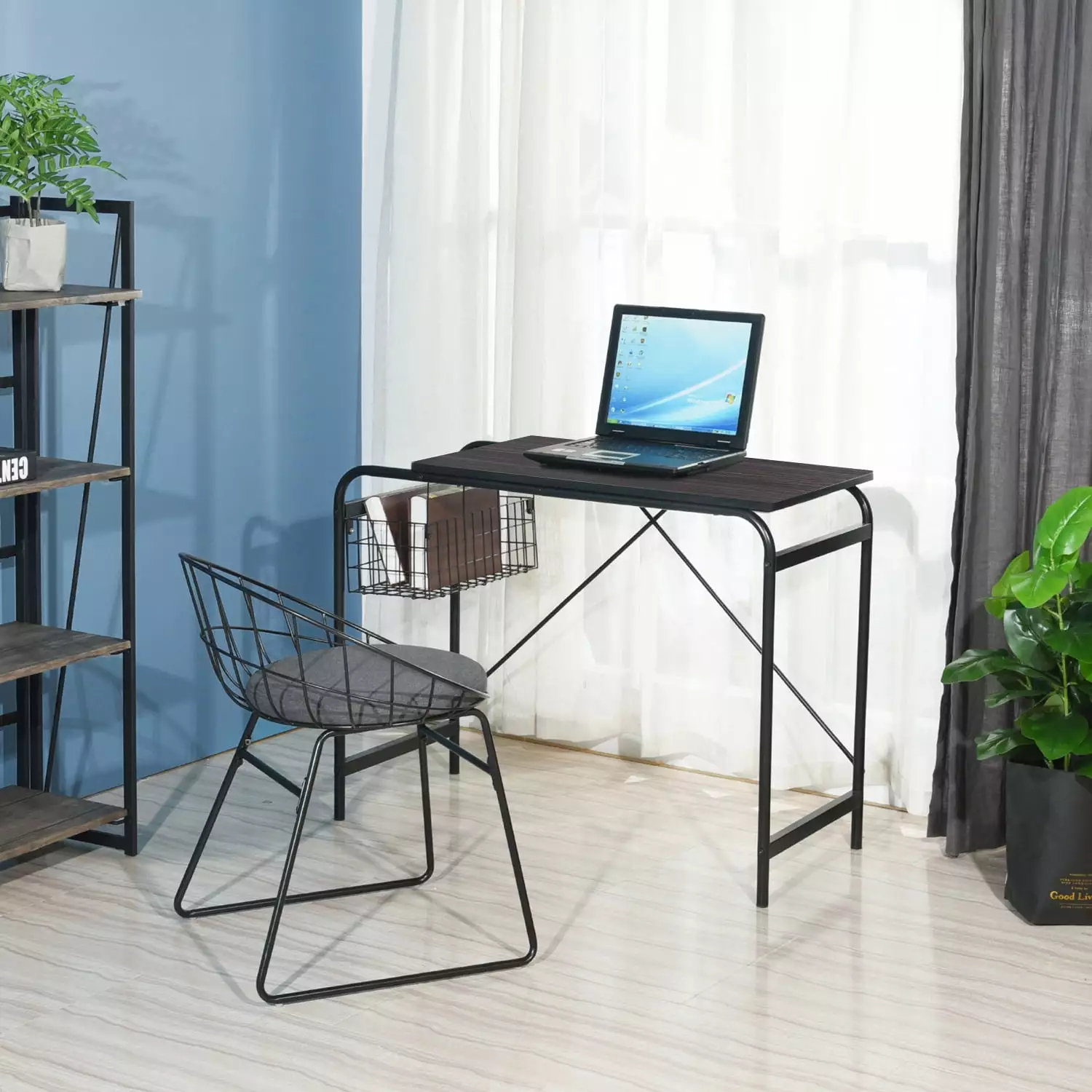 Homy Casa 31.5 Inch Corner Writing Desk Storage Basket Simple Study Office Desk