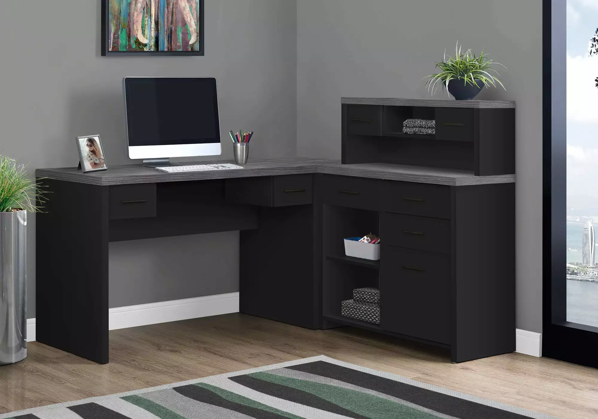 Monarch Specialties Computer Desk Corner L Shape Work Laptop Desk Black and Grey