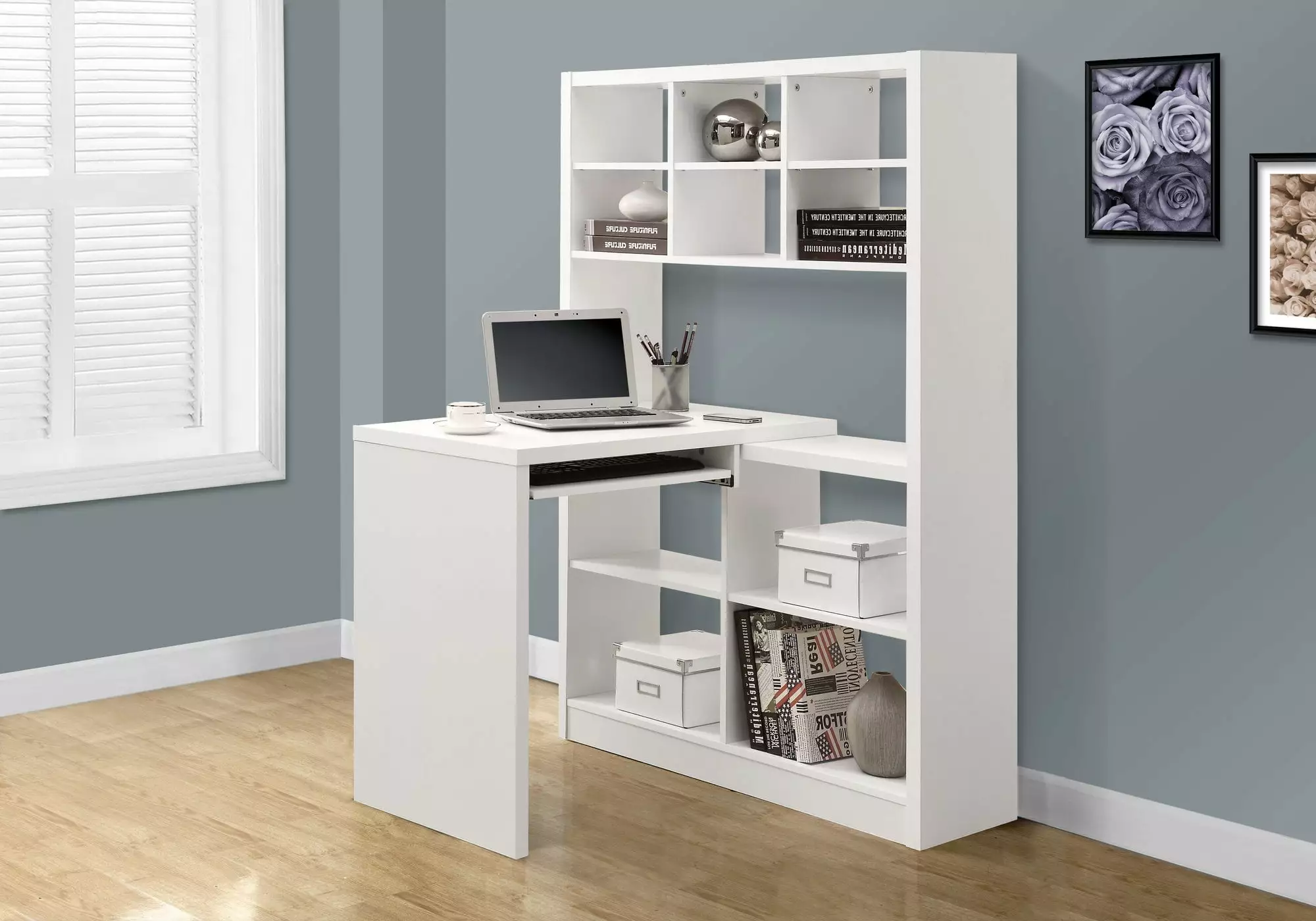 Monarch Specialties Hollow-Core Left or Right Facing Corner Desk Hutch White