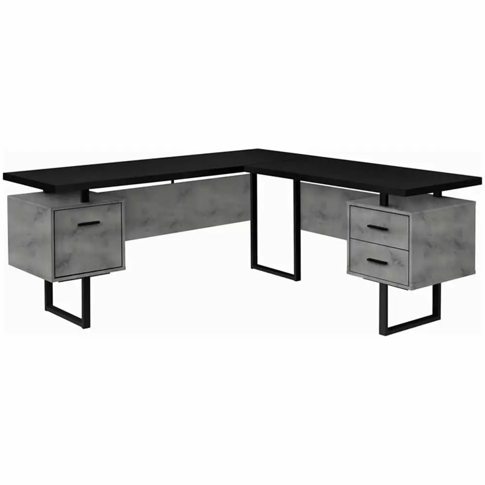 Pemberly Row Reversible Wooden L Shaped Corner Computer Desk Black and Gray - Versatile Workstation