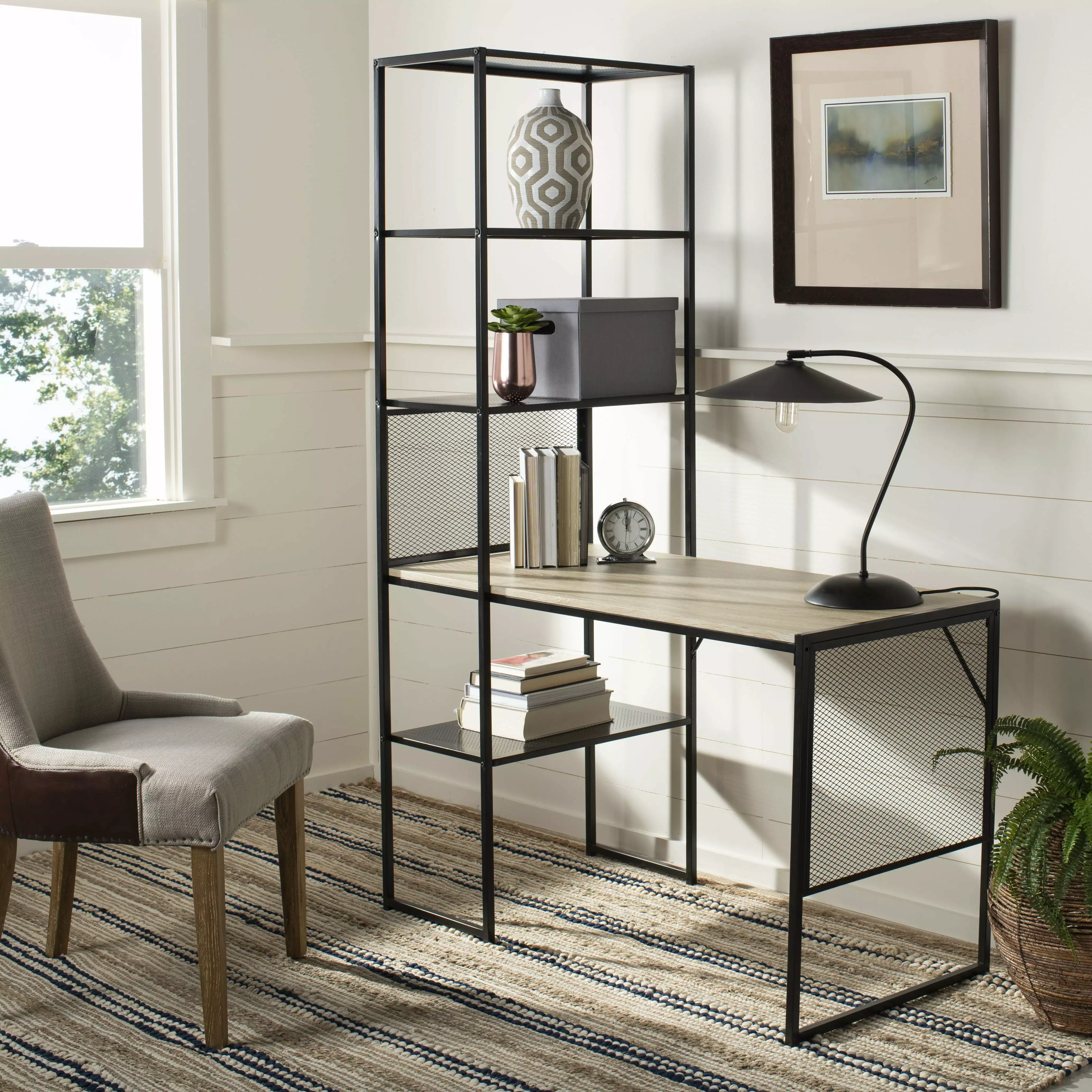 SAFAVIEH Aba 46W Corner Writing Desk Storage Natural Black