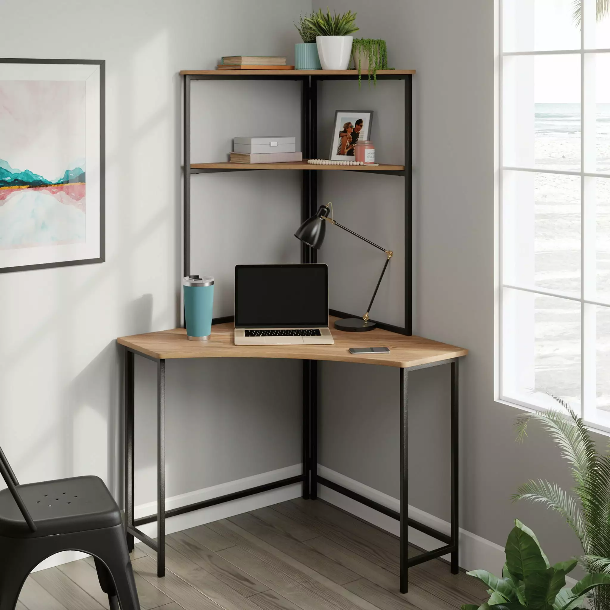 Sauder North Avenue Corner Desk Hutch Sindoori Mango Finish Home Office Furniture