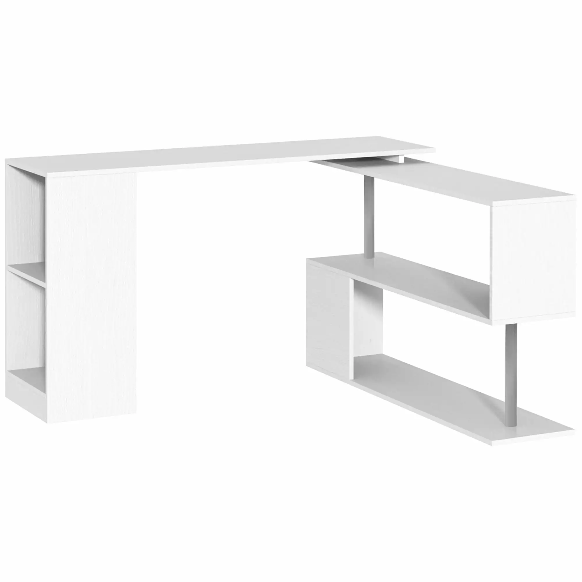 55 360-Degree Rotating Corner Computer Desk 3-Tier Storage Shelves - L-Shaped Office Workstation SMHZ