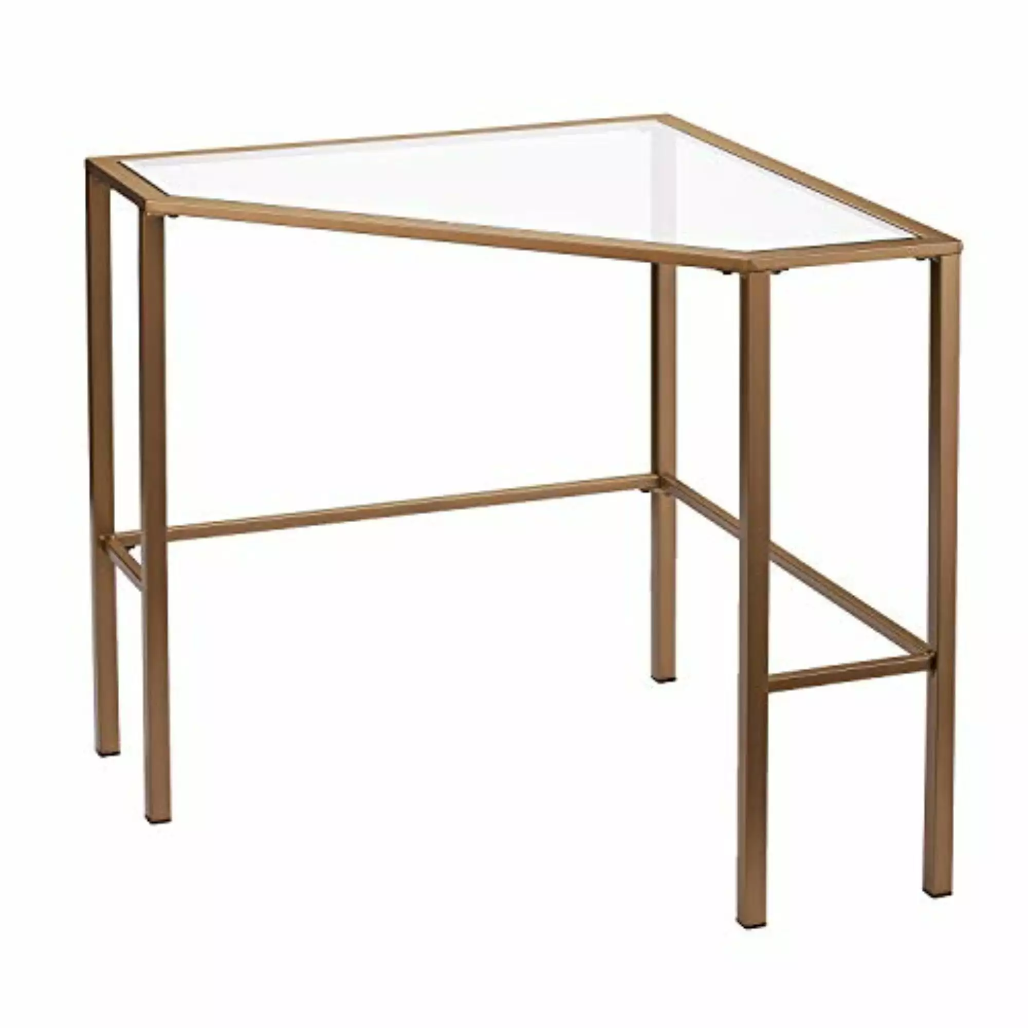 SEI Furniture Keaton Glass Top Metal Corner Writing Desk Soft Gold Southern Enterprises