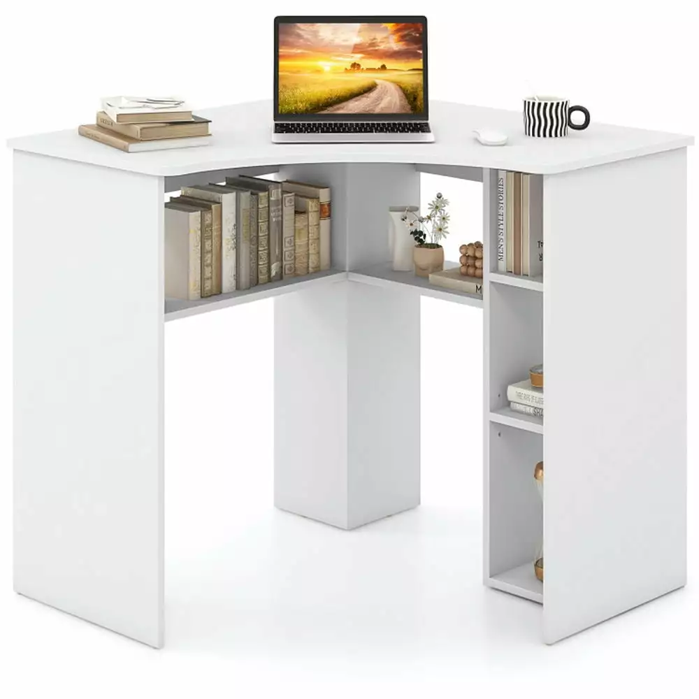 YYAo Corner Computer Desk Triangle Home Office Desk Adjustable Shelf Arc-Shaped Profile White Writing Table Workstation