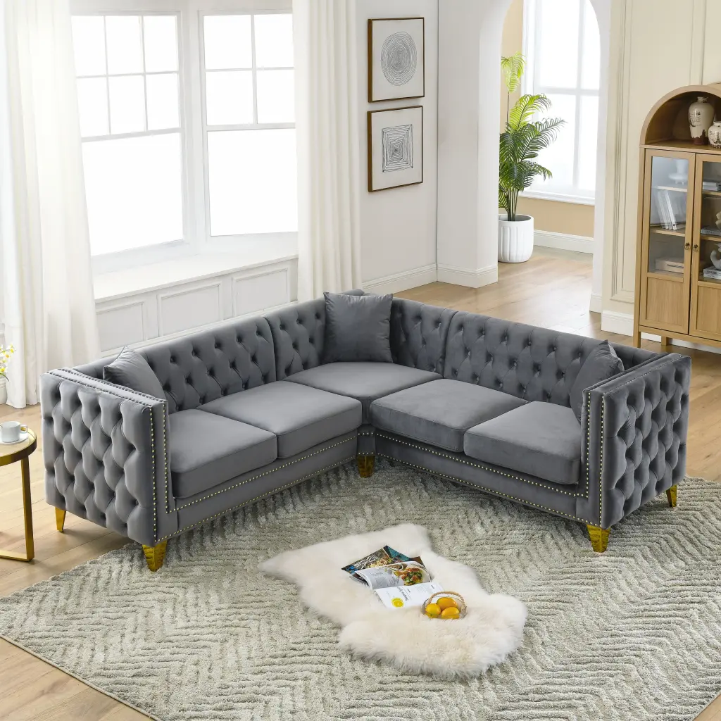 82.2 Inch Velvet Corner Sectional Sofa 5 Seater Couch welike furniture
