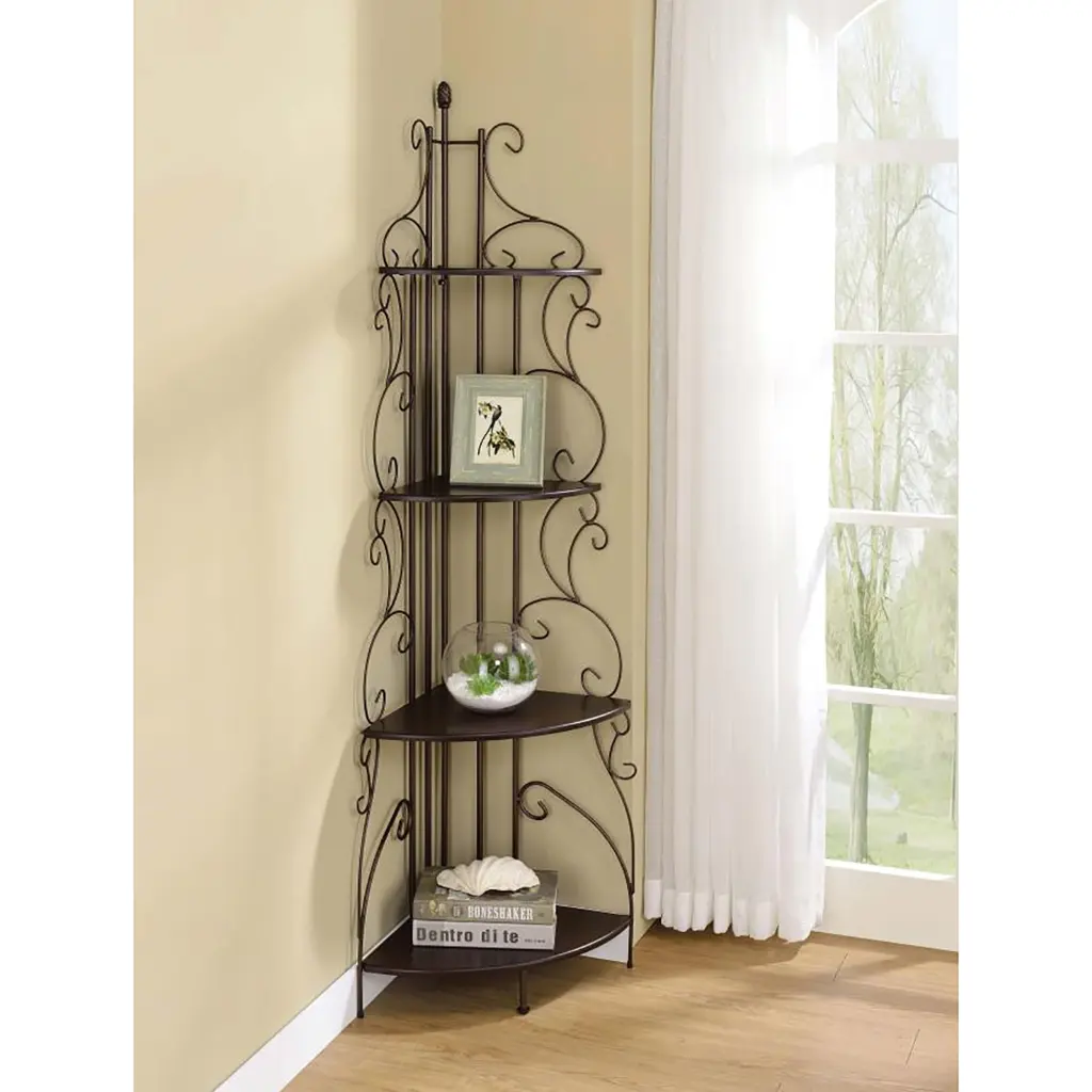 Cappuccino 4 Shelf Corner Bookcase Brown Vertical Storage furniture max