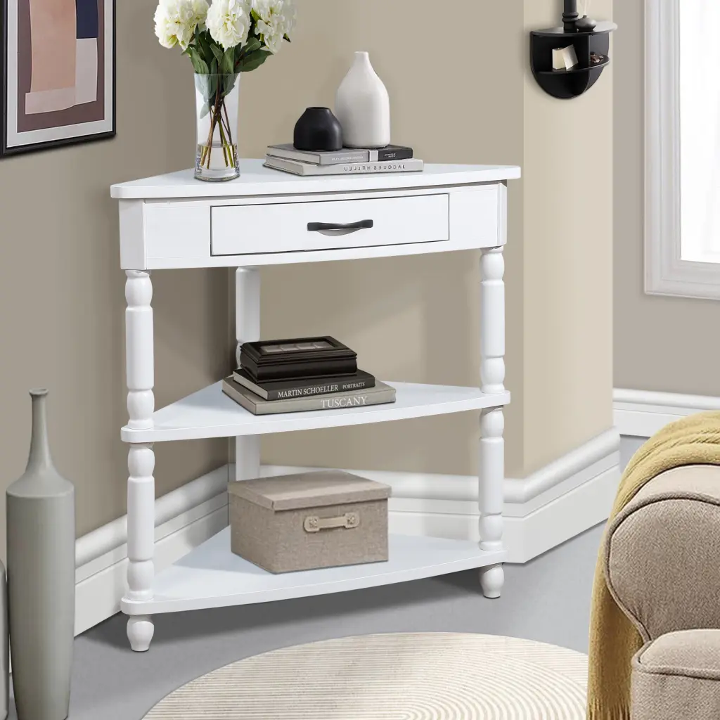33.8 Inch Small Triangle Corner Table Wood Corner Side Table Small Spaces power growth furniture
