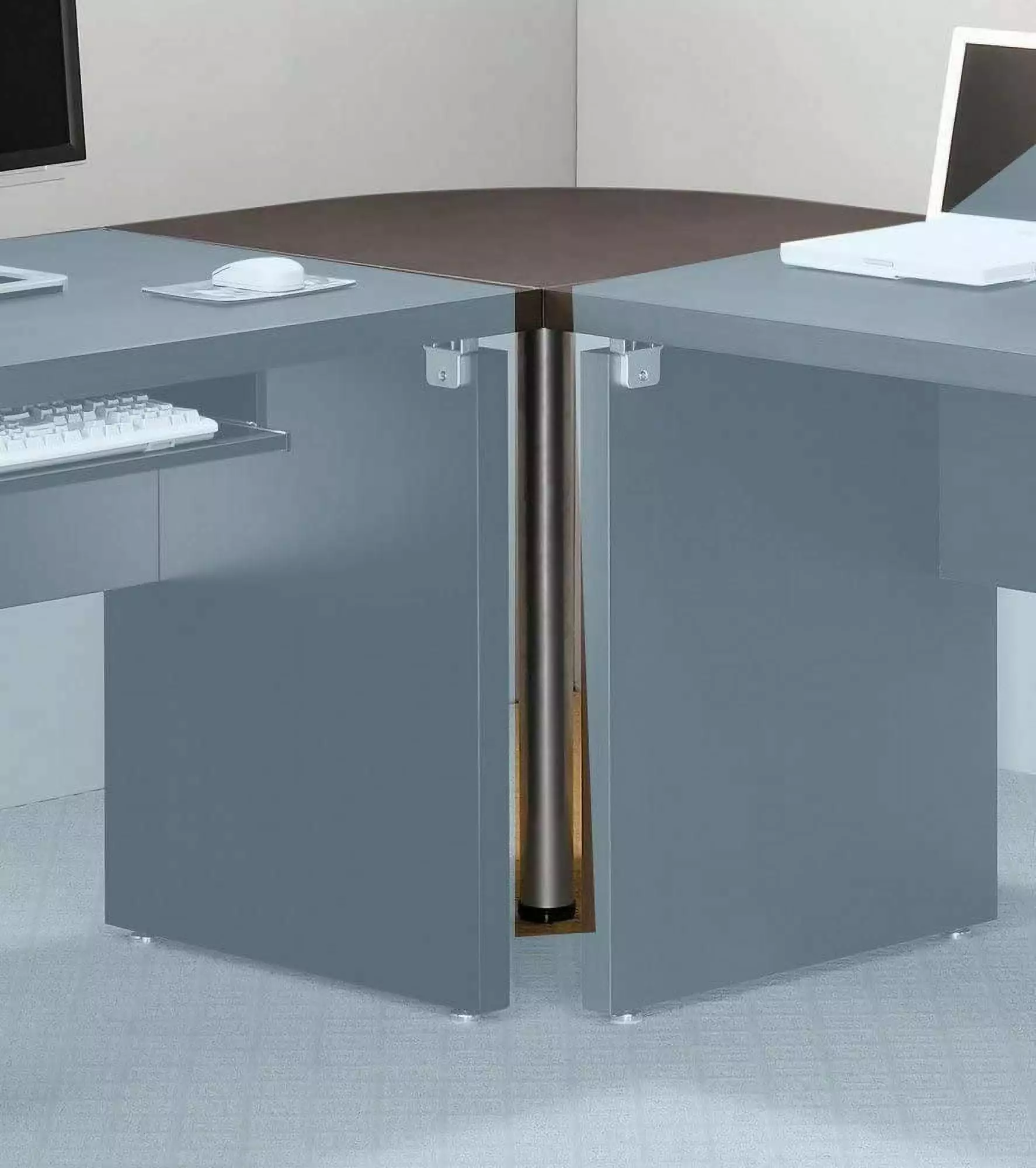 Reuleaux Wood and Metal Corner Table Espresso Brown Grain Details Saltoro Sherpi