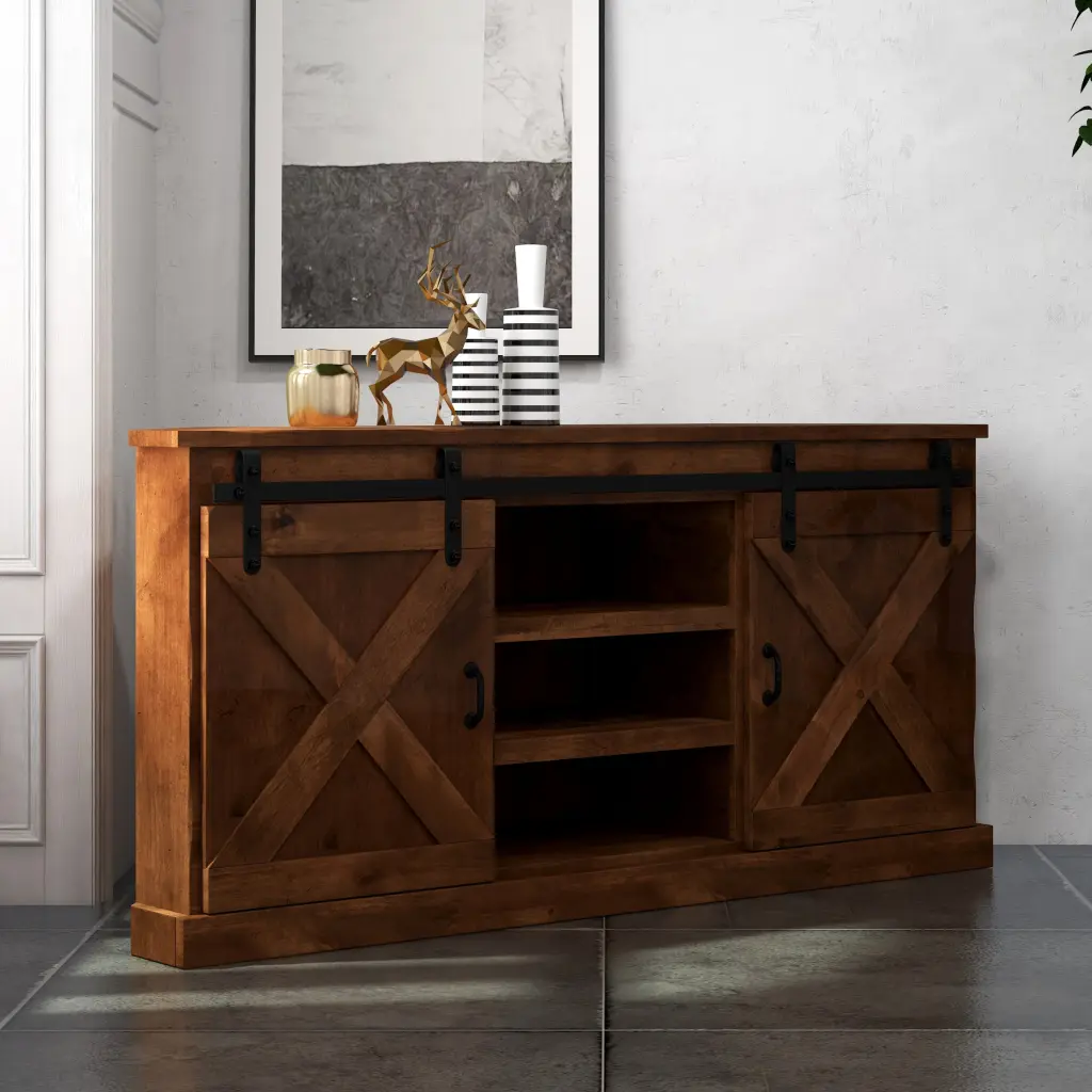 Farmhouse 66 Inch Corner TV Stand TVs Up To 80 Inches No Assembly Required bridgevine home