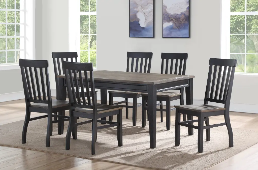 Farmhouse Style 7 Piece Dining Set Two Tone Finish Cottage Table Design steve silver furniture