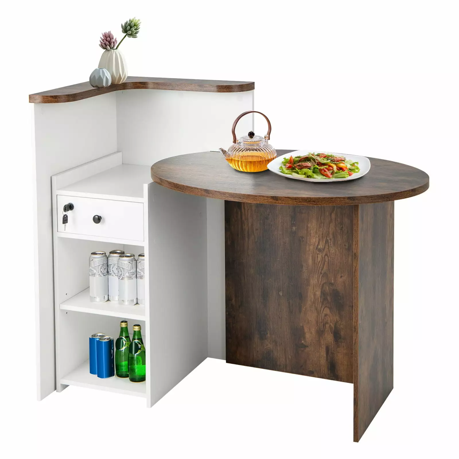 FONIRRA Oval Front Desk Reception Counter Open Shelf Adjustable Shelf