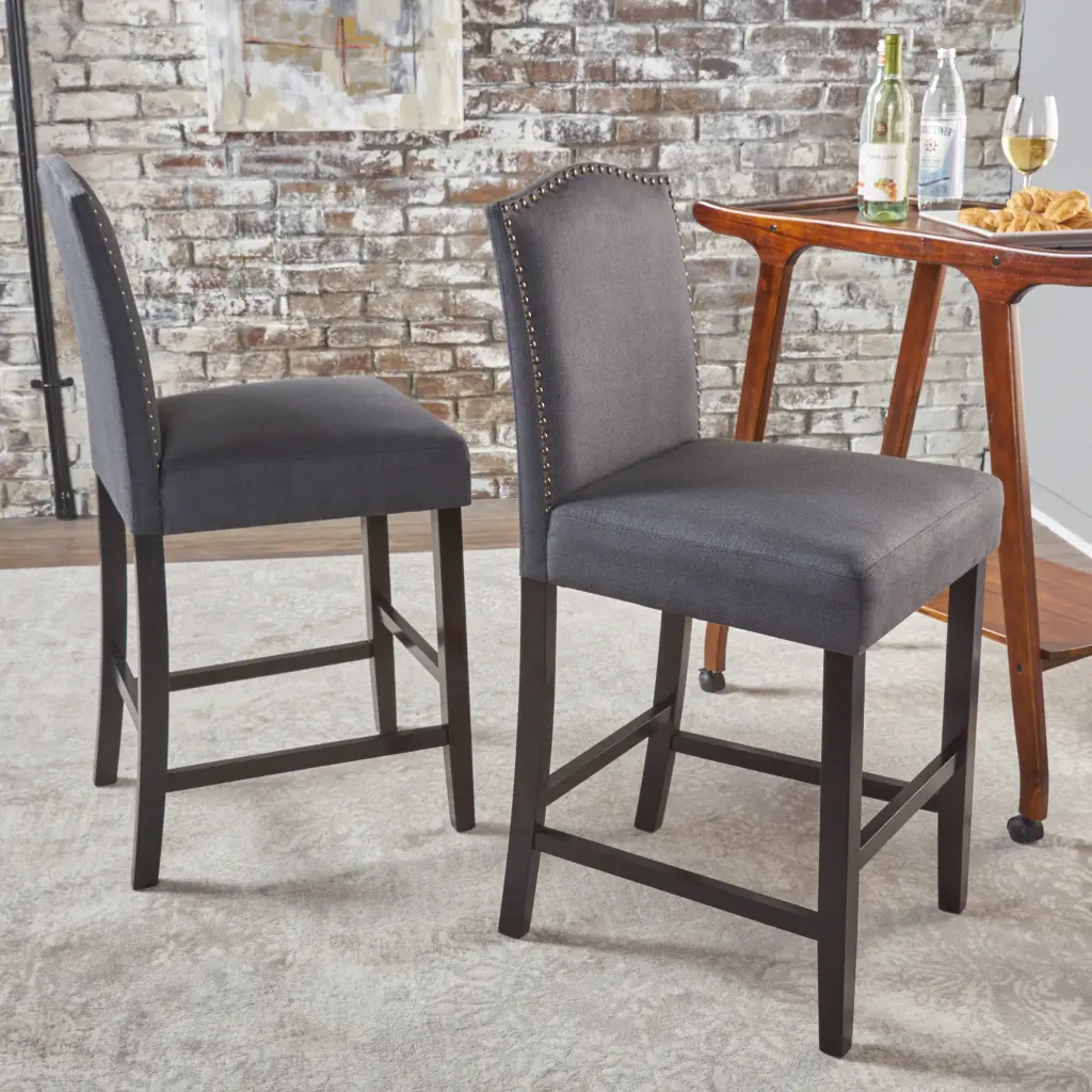 Set 2 Dark Upholstered Counter Height Barstools Trim 27 Inch nh-onfind