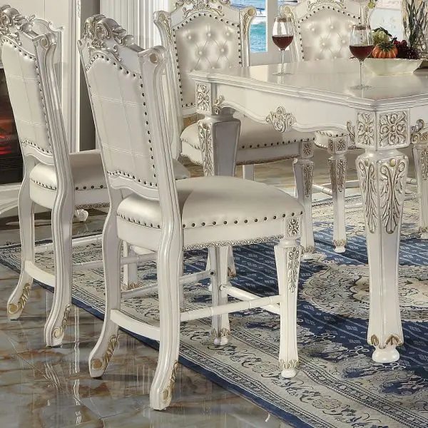 Vendome Counter Height Chair Set 2 Synthetic Leather Antique Pearl Finish acme onsite store