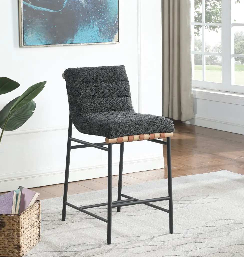 Lahni 17.75 Inch Dark Gray Boucle Fabric Counter Height Chair Kitchen Island lilola home