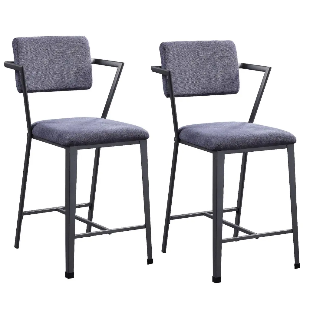 Fabric Upholstered Metal Counter Height Chair Set 2 Gray and Black royal hampton