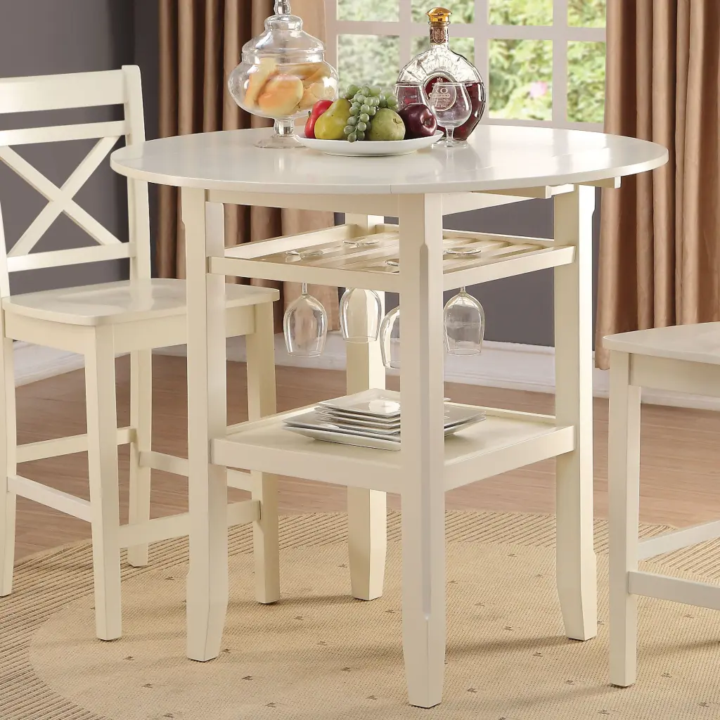 Cream 2 Shelf Counter Height Table Cream Seats 4 Dining Room Round Solid Wood furniture max