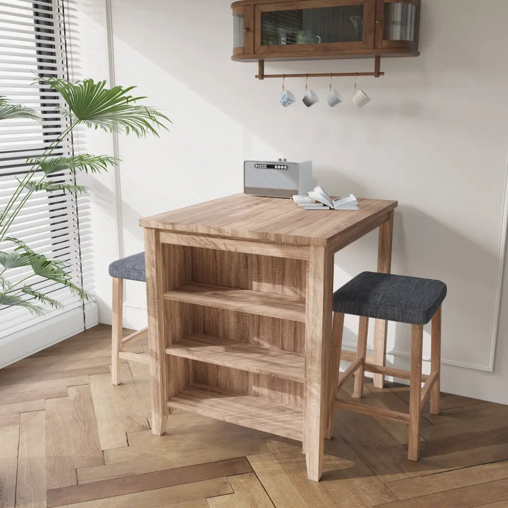 Dawson 36 Inch Counter Height Table Set Oak Finish Linen Chairs lilola home