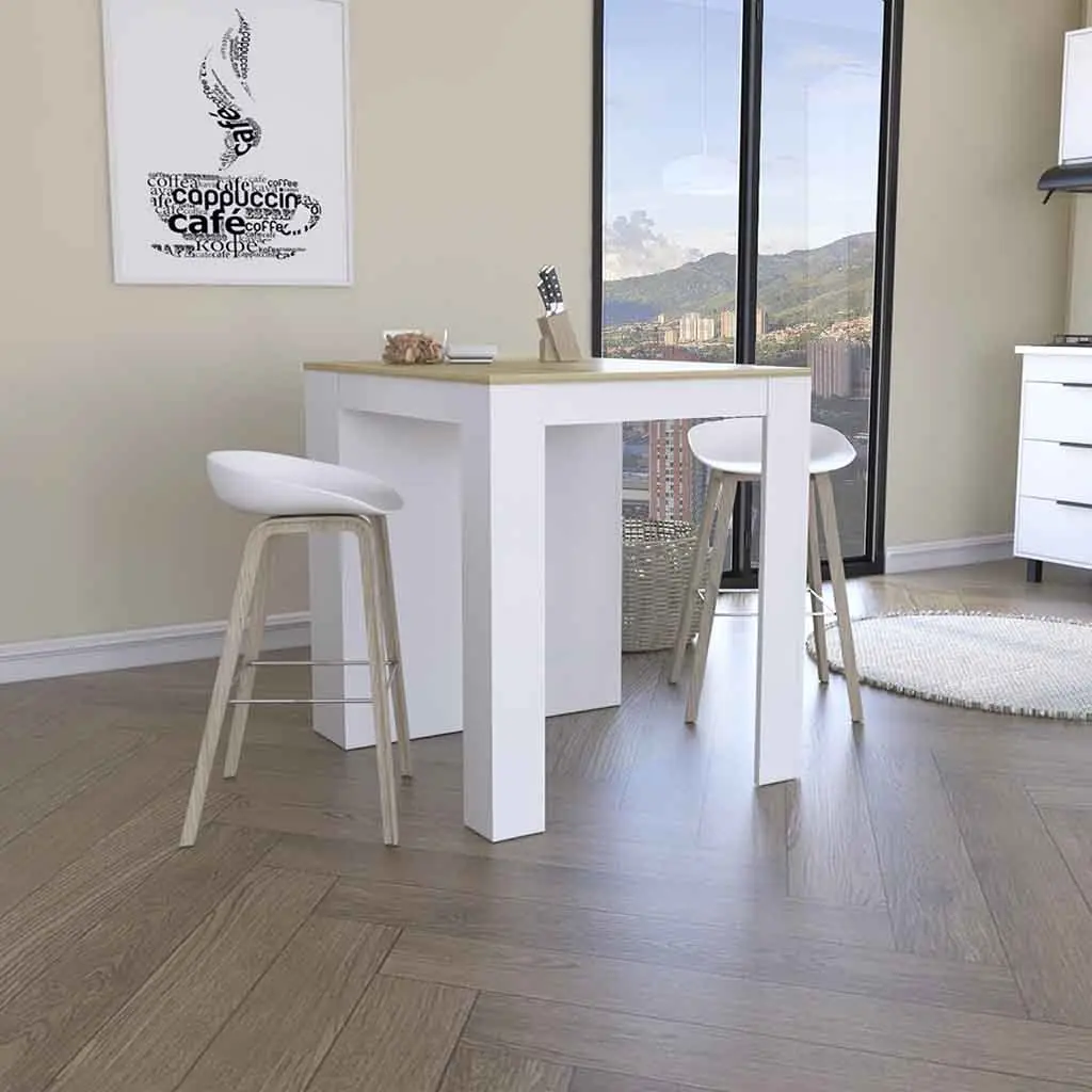 Tanna Kitchen Counter Dining Table Two Legs Three Side Shelves White rta mubles colombia
