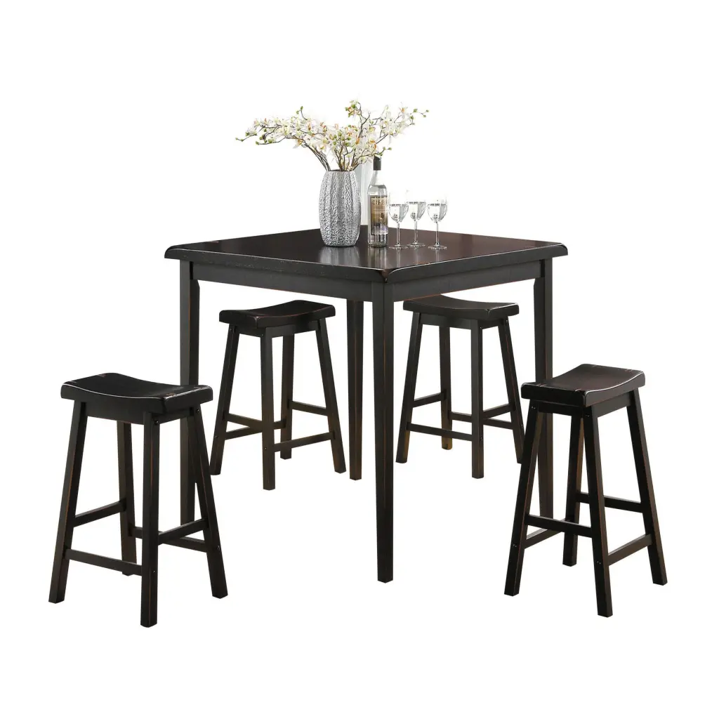 Black 5 Piece Counter Height Set Saddle Stools Wood Dining Room furniture max