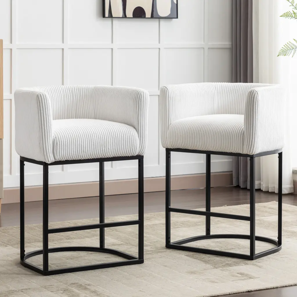 Set 2 Modern Bar Stools - 27.5 Inch Counter Height Stools Barrel Back Design memory valley