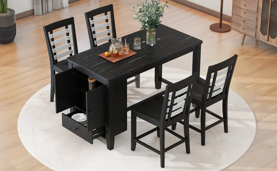 Counter Height 5 Piece Dining Set Faux Marble Tabletop Solid Wood Base rnb