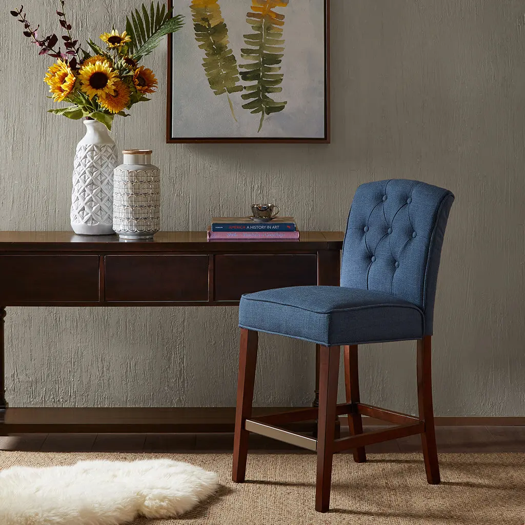 Tufted Counter Stool Navy Polyester Kitchen Bar Stool jla