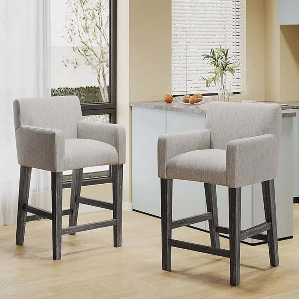 Set 2 Upholstered 26 Inch Counter Stools Light Gray nh-onfind