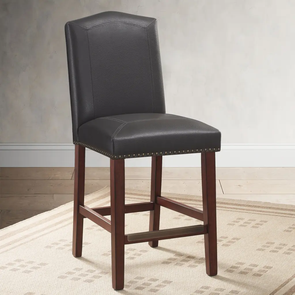 Claremont Gray Faux Leather Counter Stool Grey Foam and Solid Wood ridgecrest home