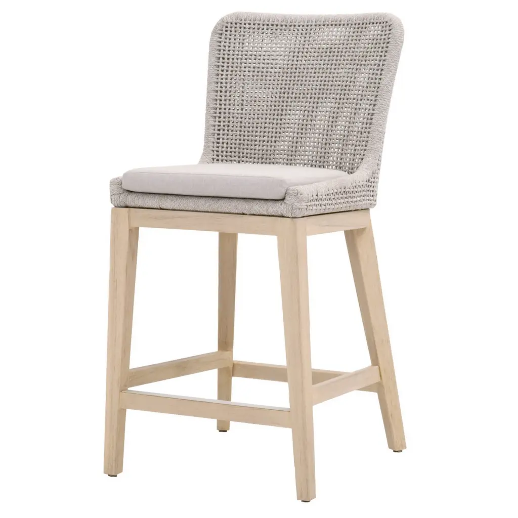 Counter Stool Mesh Design Rope Backrest Brown and Gray royal hampton