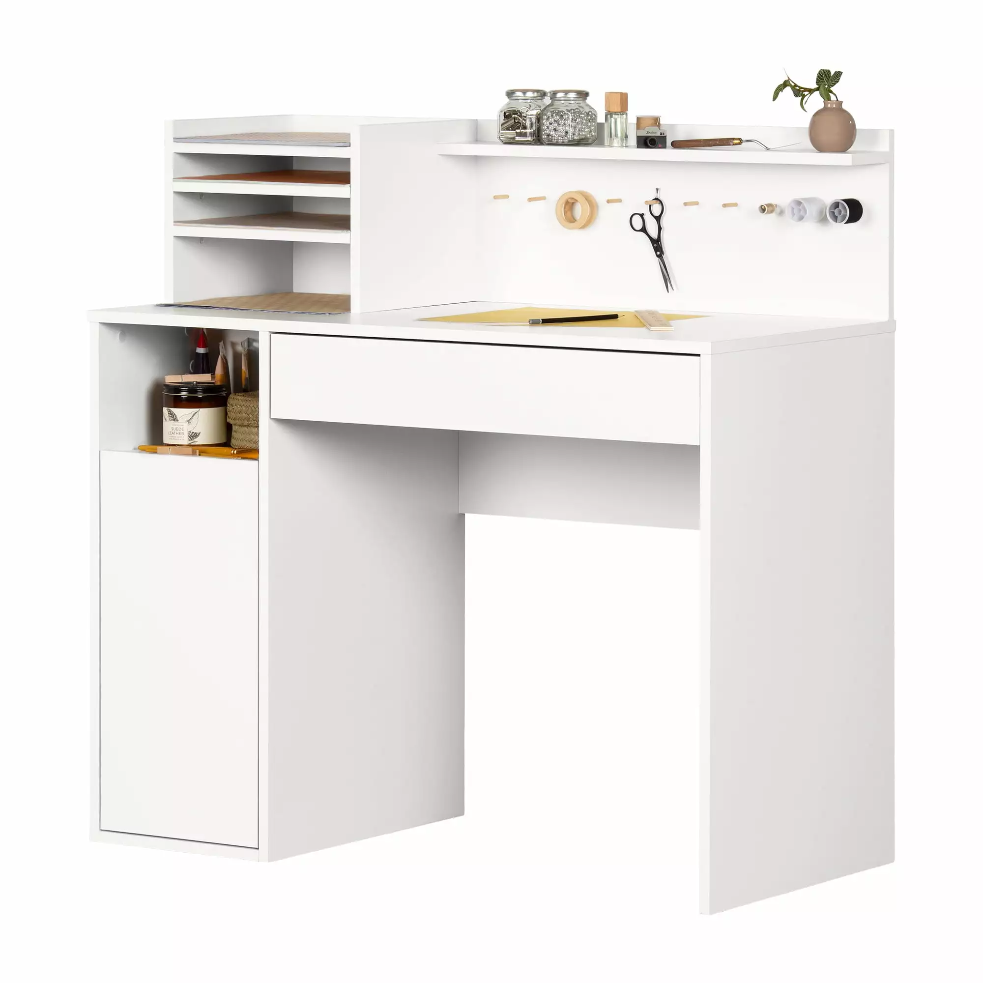 South Shore Crea Craft Desk Hutch - White Functional Workspace Home Office