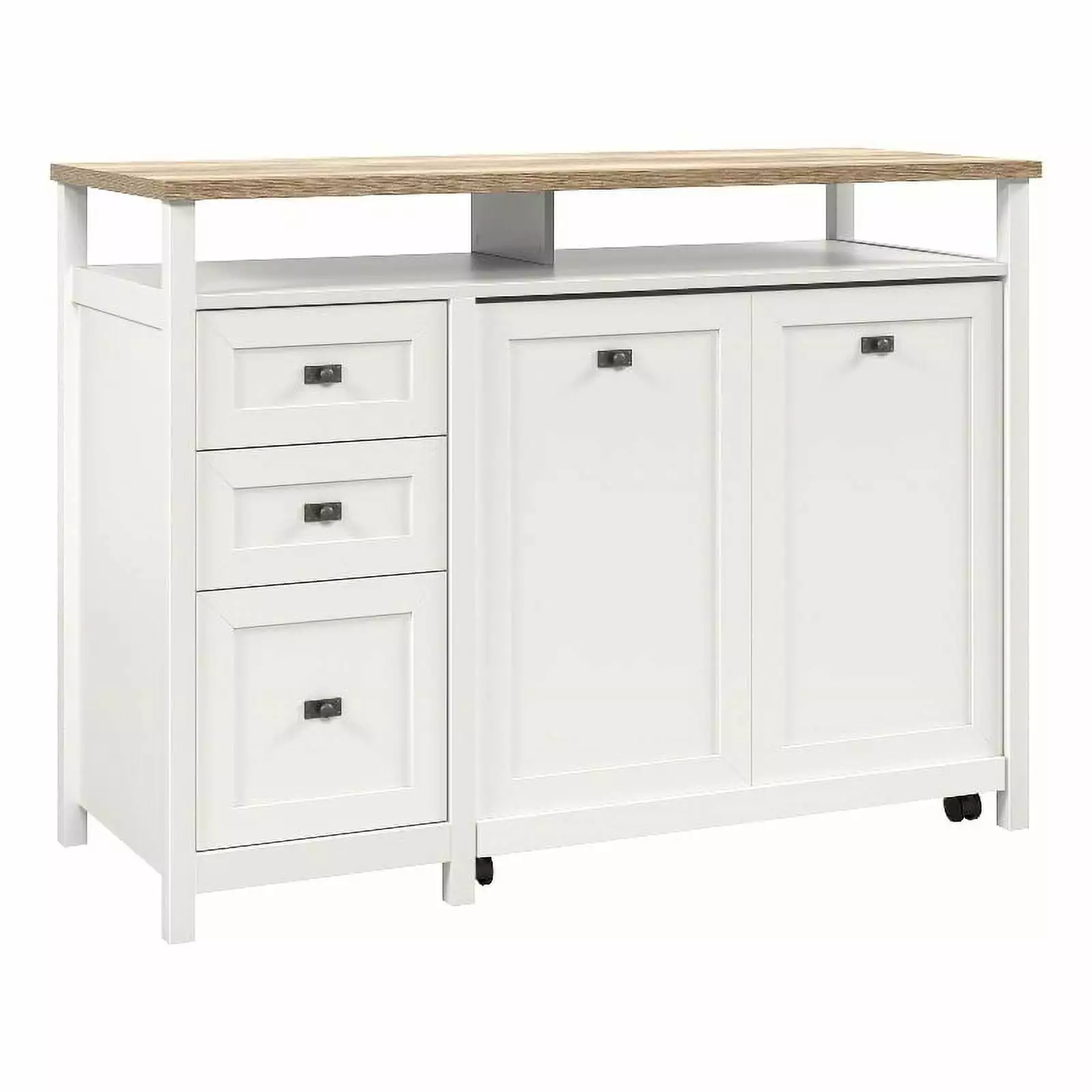 Pemberly Row Contemporary Engineered Wood Credenza Desk White Finish - Modern Office Desk
