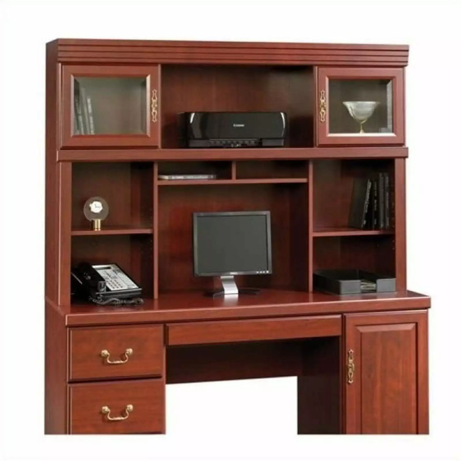 Bowery Hill Traditional Home Office Computer Credenza Hutch Cherry