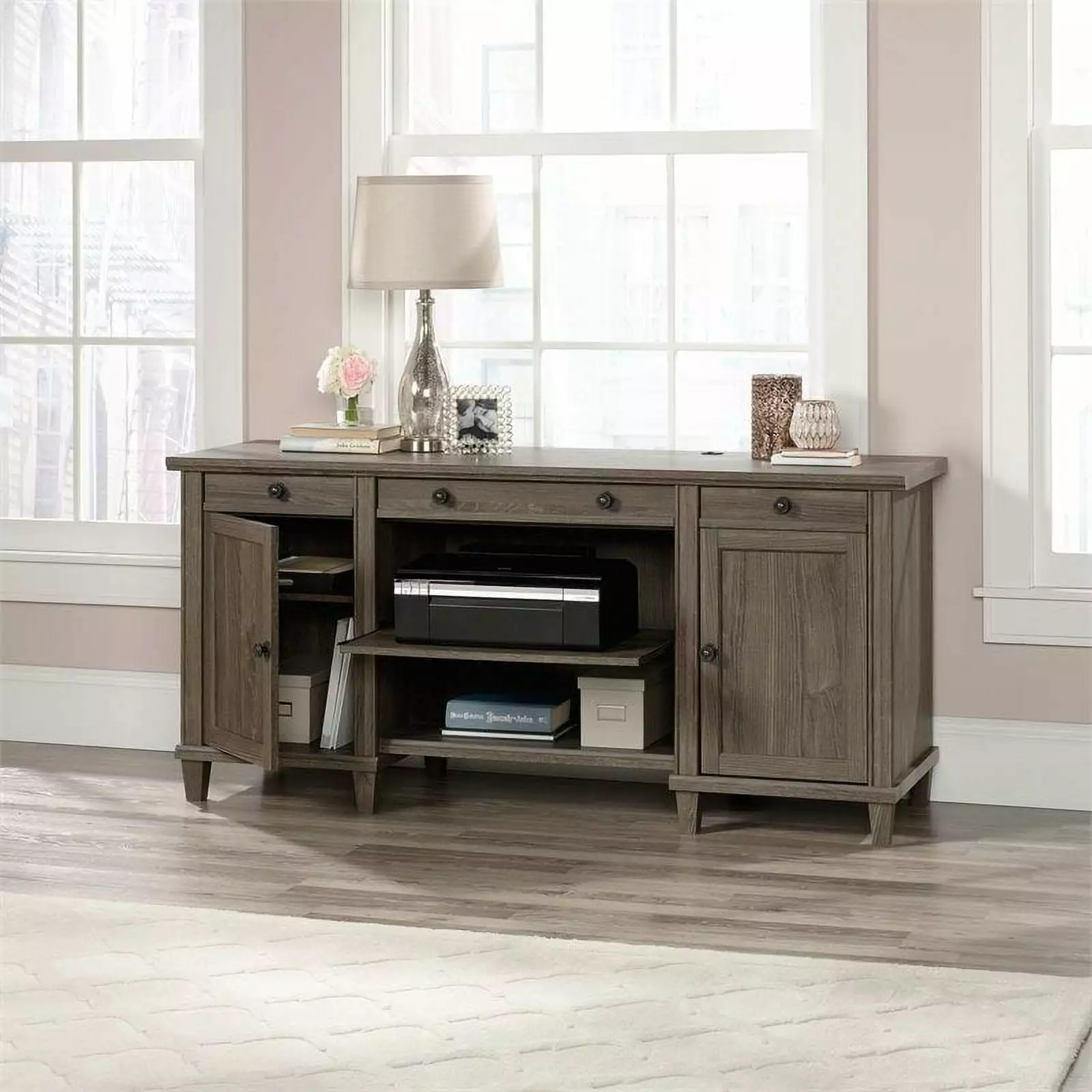 Sauder Hammond Credenza Emery Oak Finish Home Office Storage