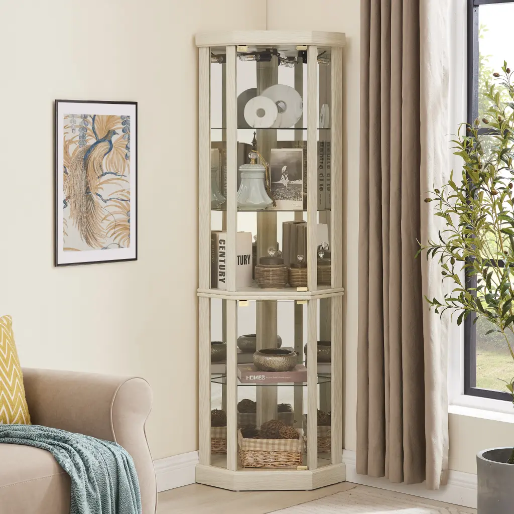 Corner Lighted Curio Cabinet Glass Display Cabinet Lights rnb