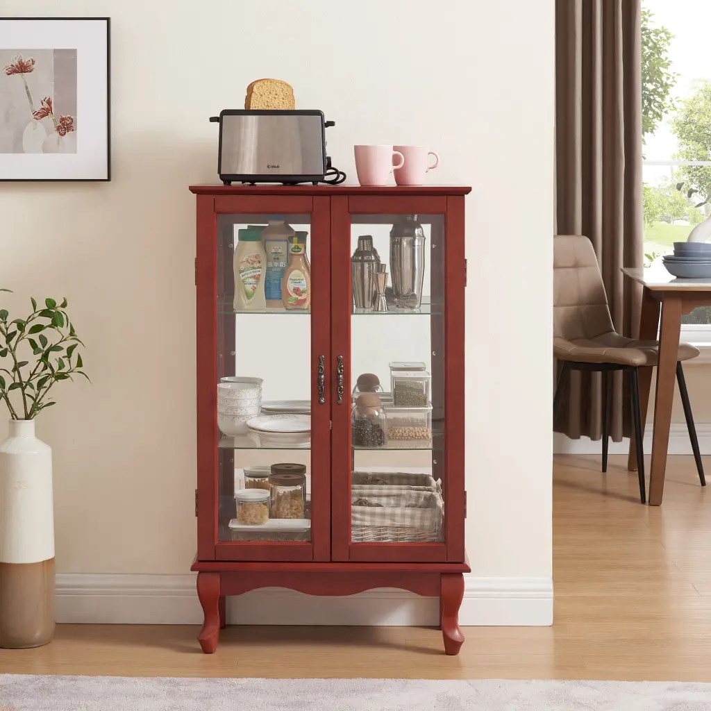 2 Doors Curio Cabinet Tempered Glass Doors Display Cabinet Collectibles rnb