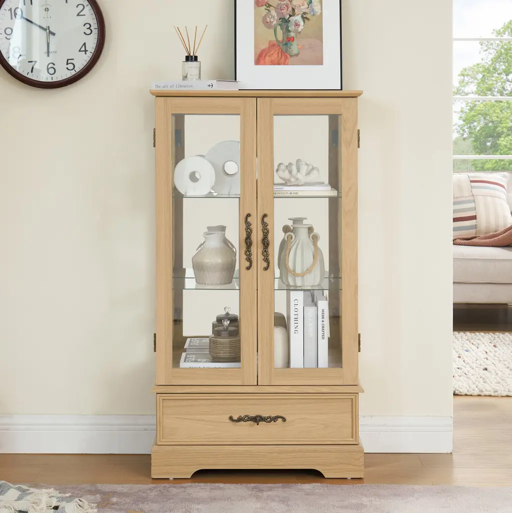Lighted Glass Curio Cabinet Adjustable Shelves Display rnb
