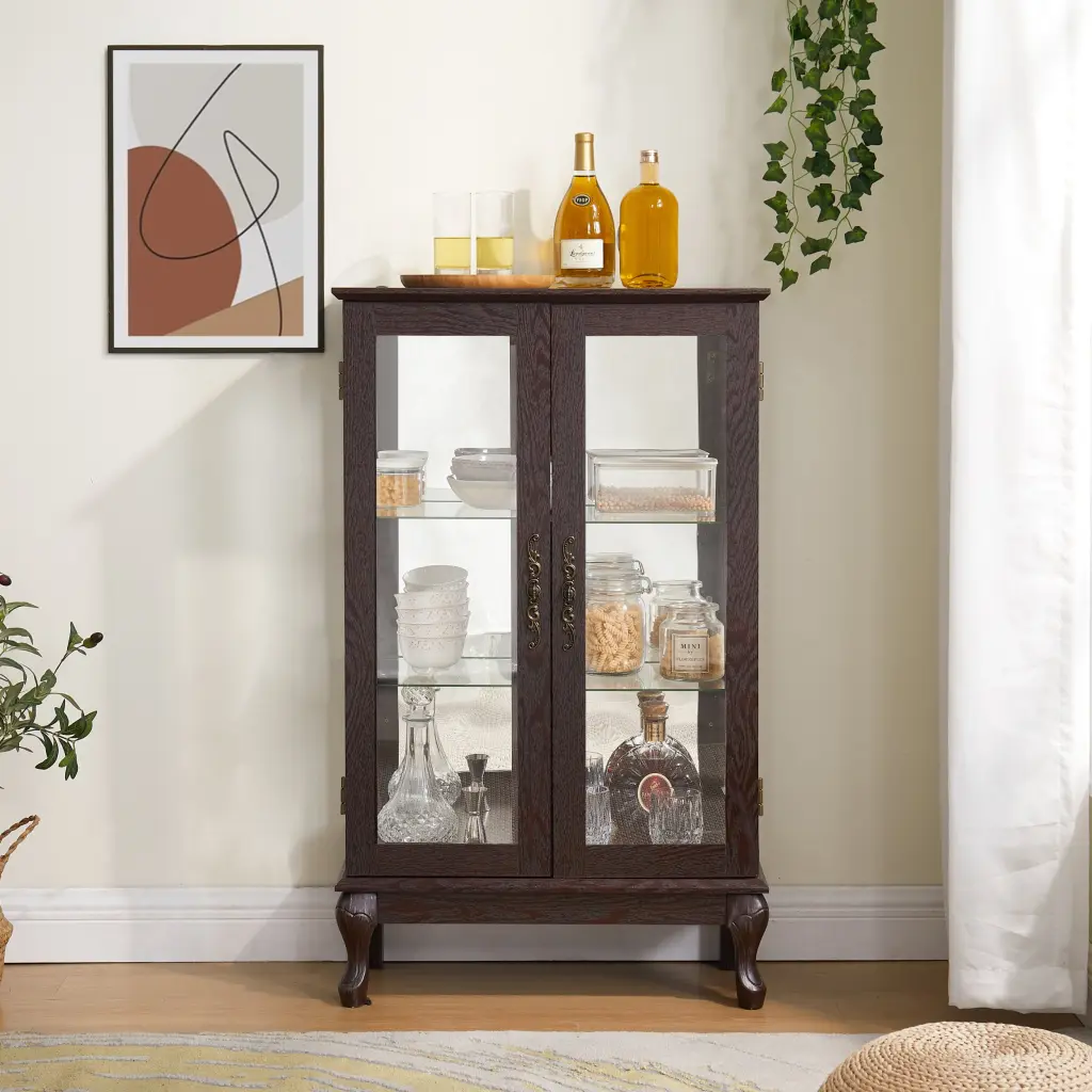2 Doors Curio Cabinet Tempered Glass Doors wande furniture